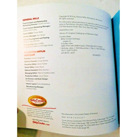 Betty Crocker Birthdays Cookbook 2014 Trade Paperback Recipes - Picture 4 of 4